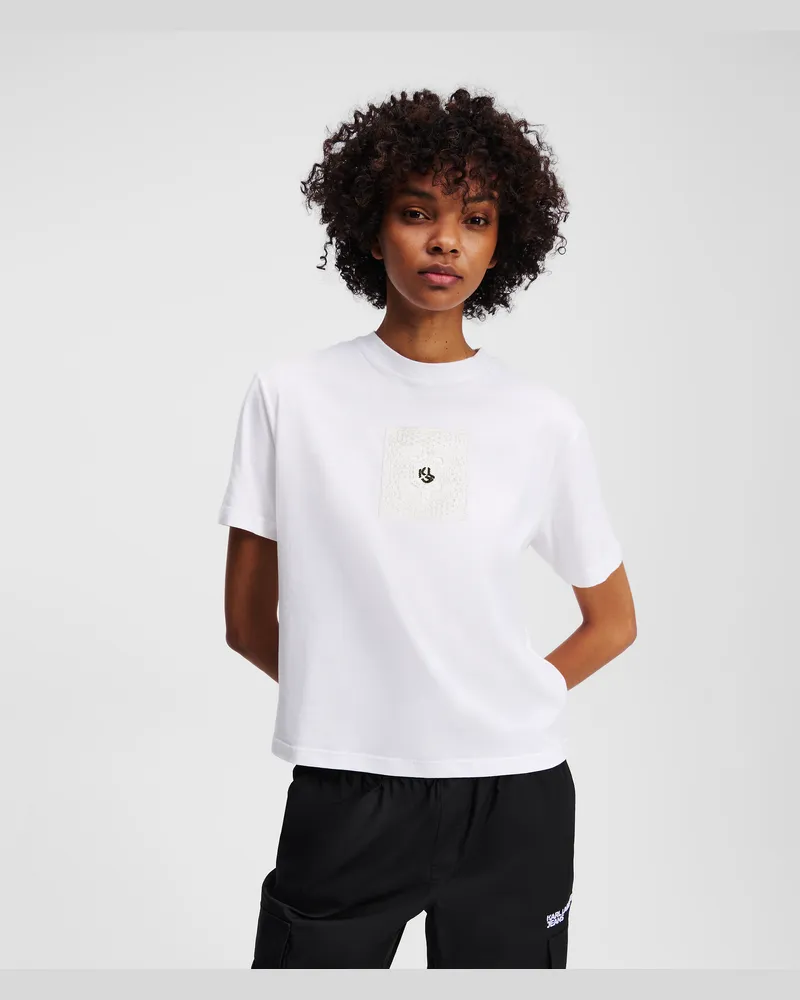Karl Lagerfeld Gehäkeltes Monogram T-shirt, Frau, Weiss, Größe Weiss