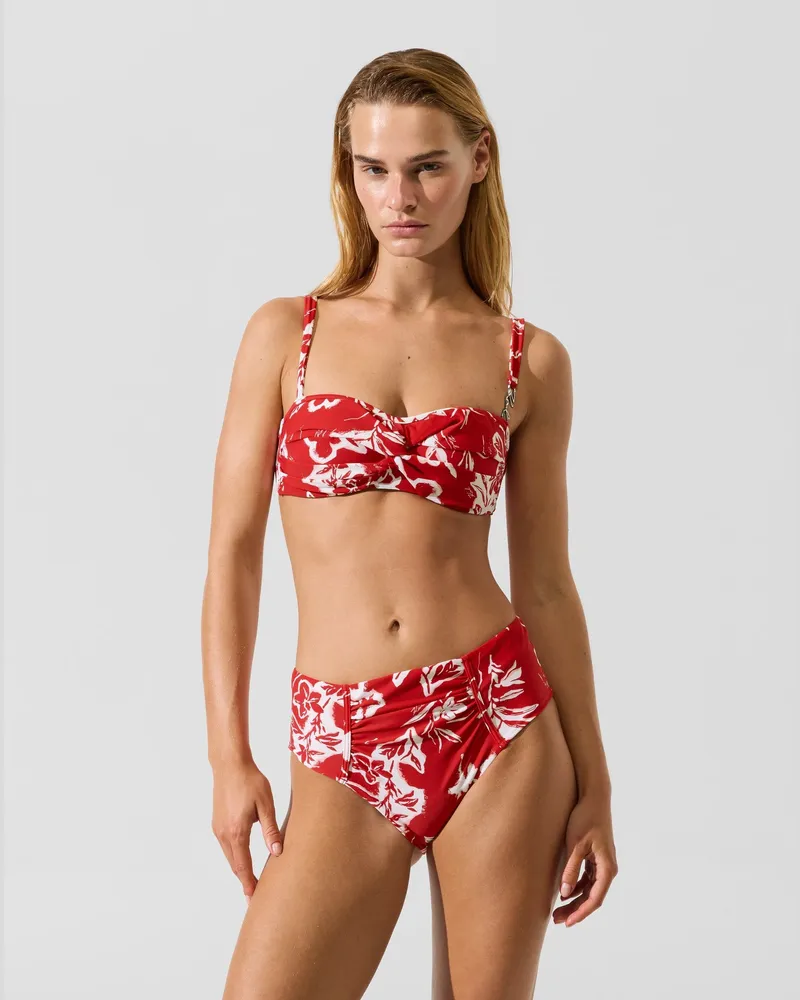 Karl Lagerfeld Signature Bikini-top Mit Twist-front, Female, Red Floral All Over Print, Size Red