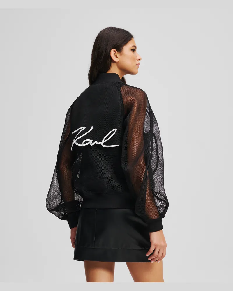 Karl Lagerfeld Bomberjacke In Mesh-optik, Frau, Schwarz, Größe Schwarz