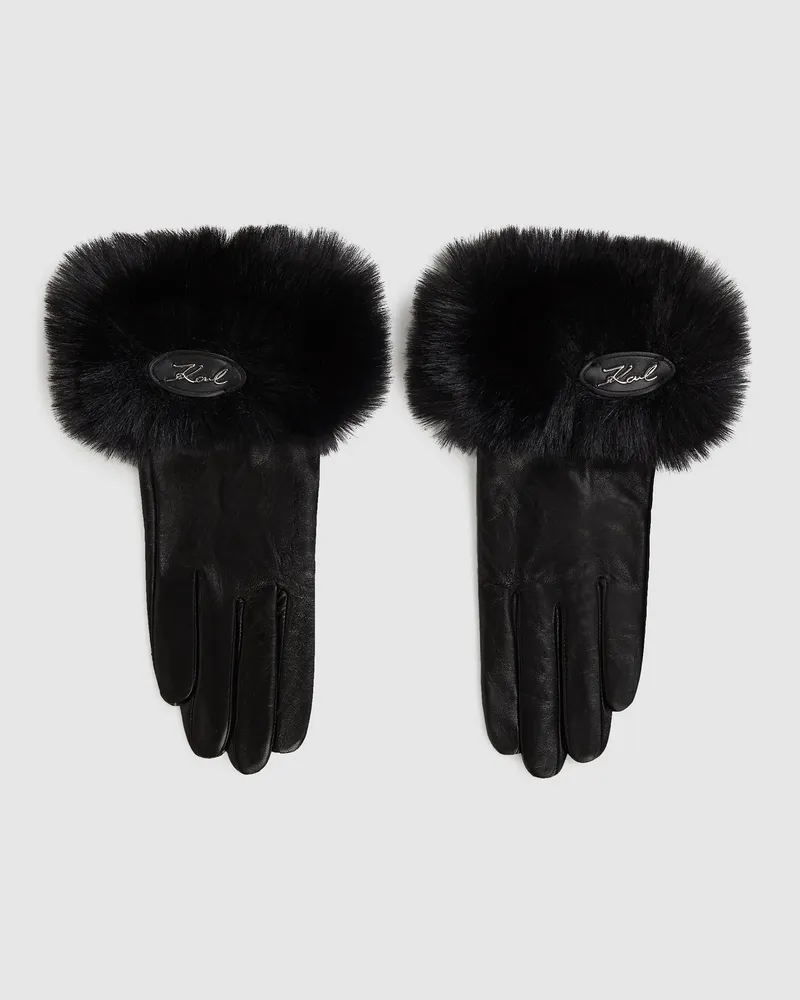 Karl Lagerfeld K/signature Handschuhe Aus Kunstpelz, Damen, Schwarz, Größe: L Schwarz