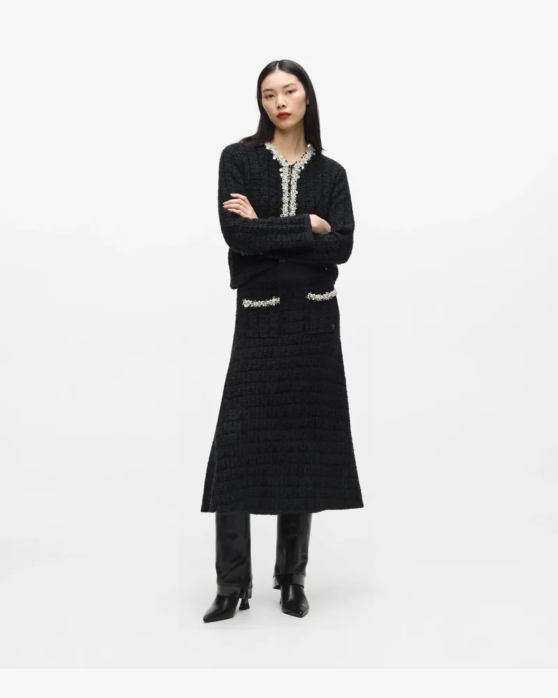 Karl Lagerfeld Midi-strickrock Mit Perlenimitat, Damen, Schwarz, Größe Schwarz