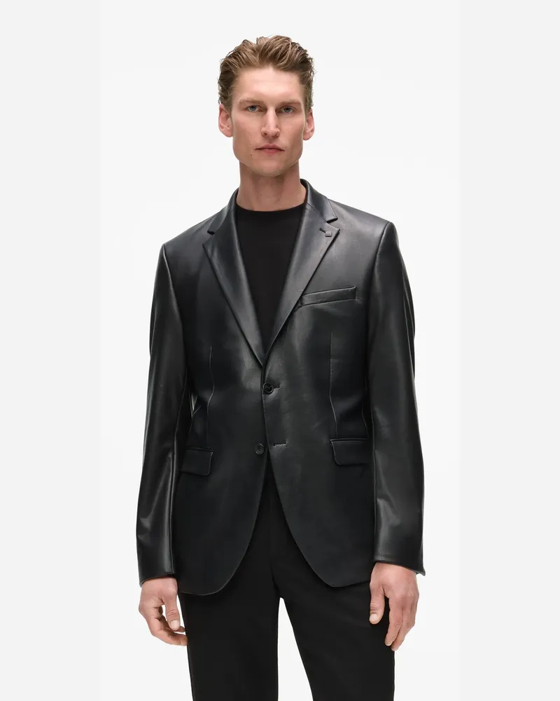Karl Lagerfeld Schmal Geschnittene Kunstlederjacke, Herren, Schwarz, Größe Schwarz