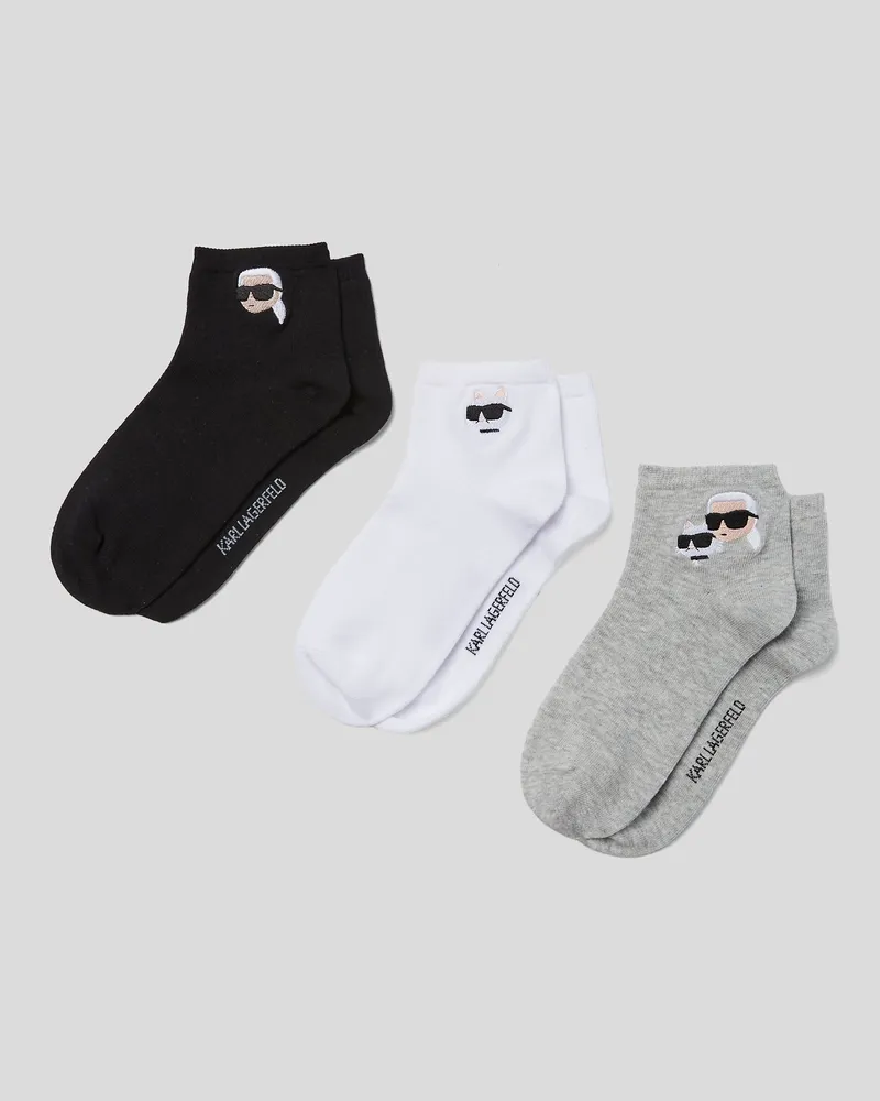 Karl Lagerfeld Ikon kurze Socken – 3er-set, Frau, Schwarz/Weiss/Grau, Größe Schwarz