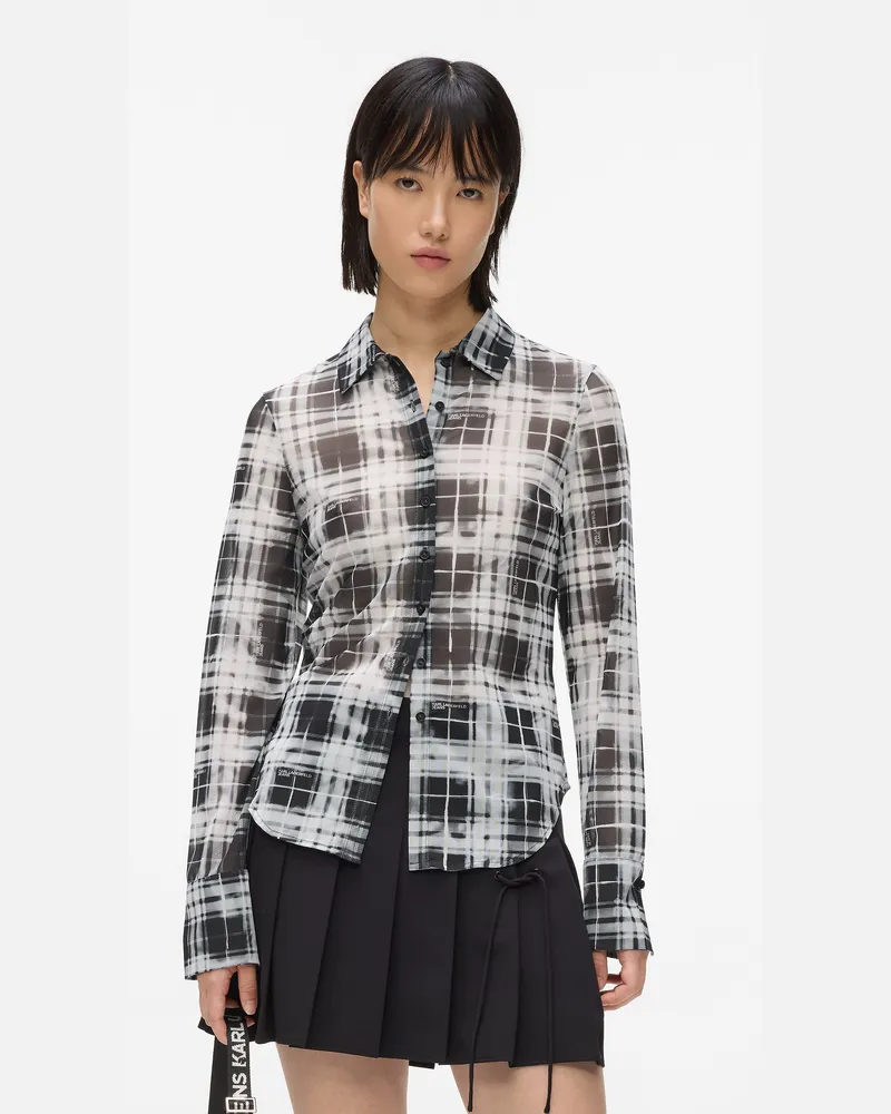 Karl Lagerfeld Mesh-shirt Im Karo-muster, Damen, Fächerschwarz, Größe Fächerschwarz
