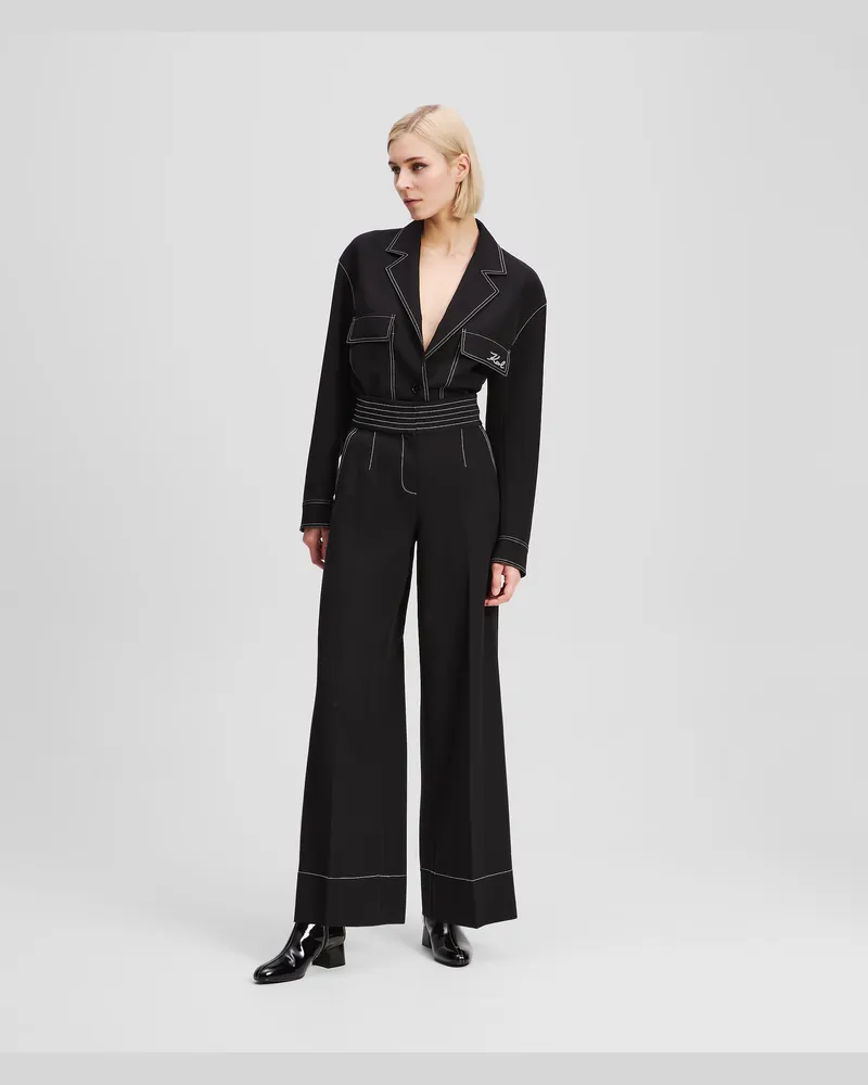 Karl Lagerfeld Hose Mit Kontrastnähten, Frau, Schwarz, Größe Schwarz