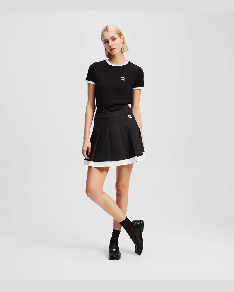 Karl Lagerfeld Ikon Faltenminirock, Damen, Schwarz/weiss, Größe Schwarz
