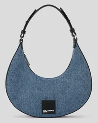 Karl Lagerfeld Klj kleine Halbmond-Schultertasche aus Denim, Frau, Hellblauer Marmor Hellblauer