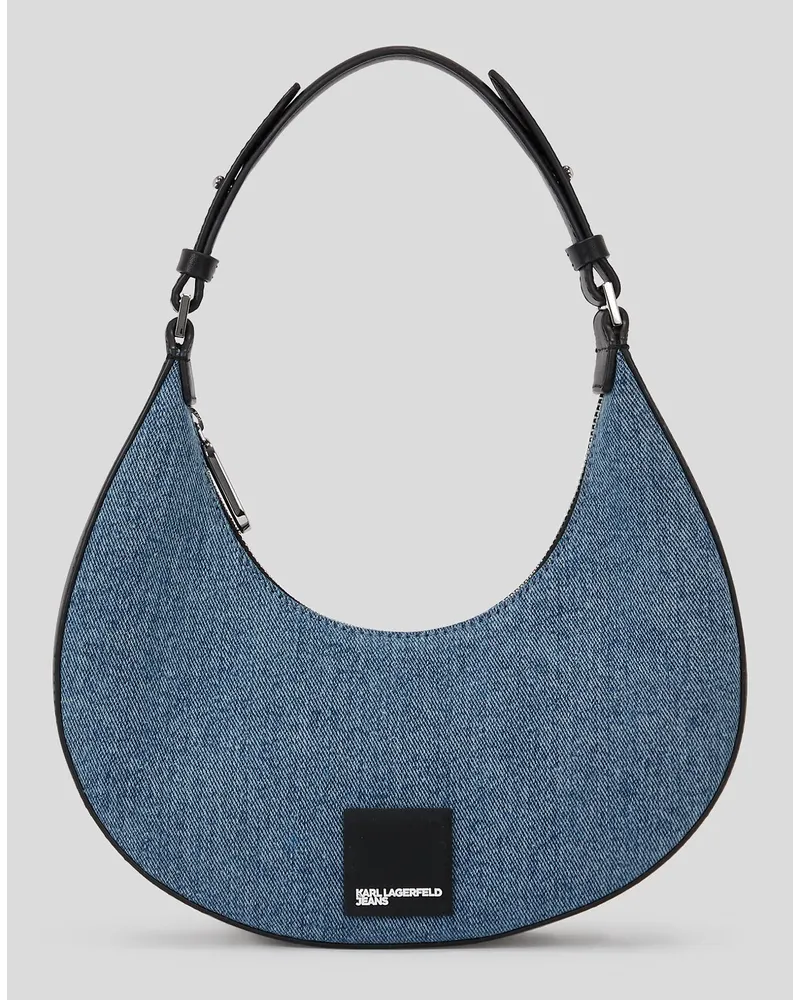 Karl Lagerfeld Klj kleine Halbmond-Schultertasche aus Denim, Frau, Hellblauer Marmor Hellblauer