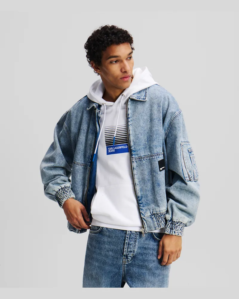 Karl Lagerfeld Bomberjacke Aus Denim, Mann, Mittleres Marmorblau, Größe Mittleres