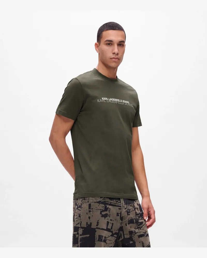 Karl Lagerfeld T-shirt Mit Schmalem Schattenlogo, Male, Beluga, Size Green