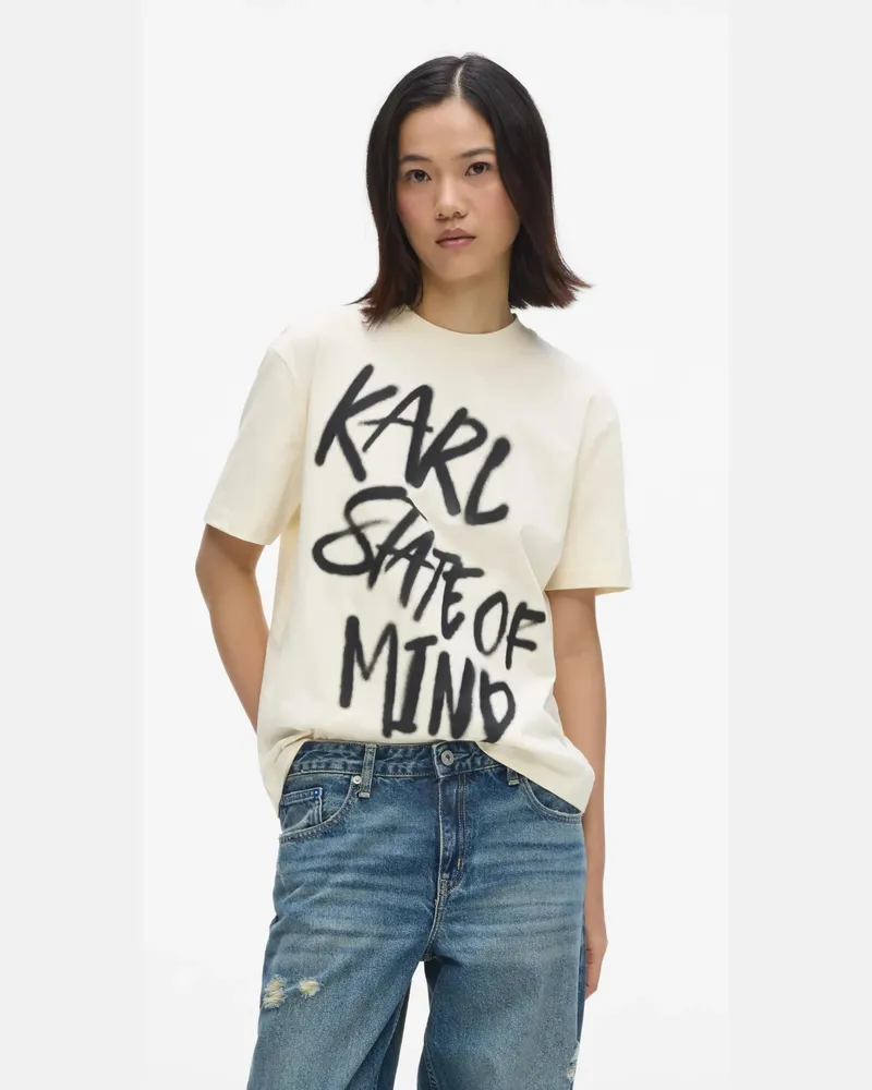 Karl Lagerfeld T-shirt Mit Karl-zitat In Regulärer Passform, Damen, Reiher, Größe Reiher