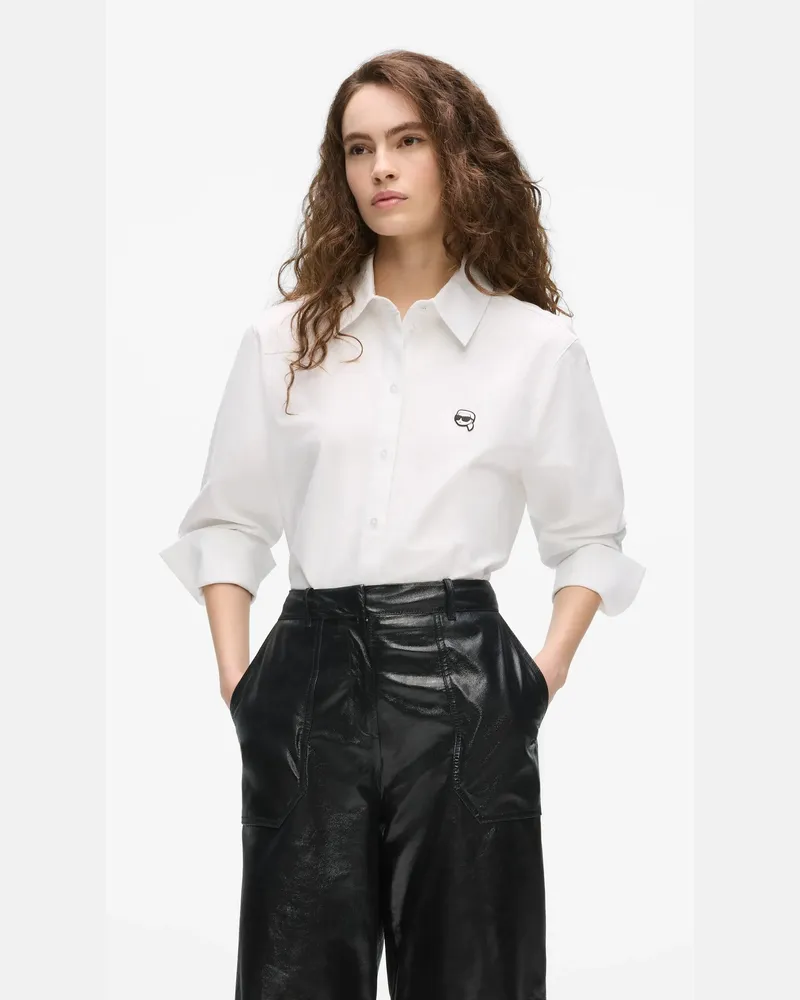 Karl Lagerfeld Ikon Baumwollhemd Mit Knöpfen, Damen, Weiss, Größe Weiss