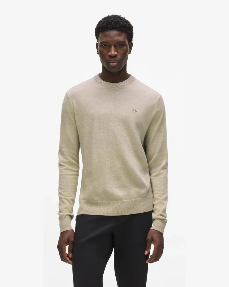 Karl Lagerfeld Pullover Mit Rundhalsausschnitt Aus Merinowolle, Male, Sandsteinmischung, Size Beige