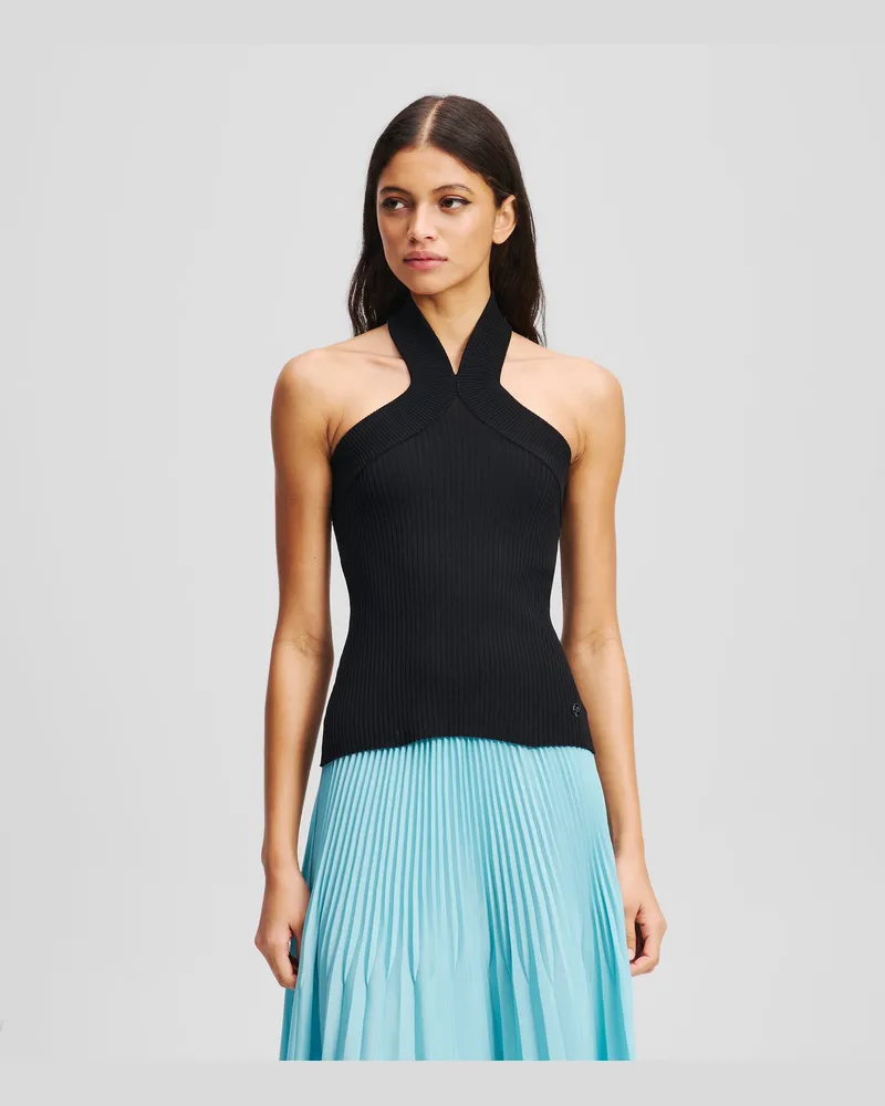 Karl Lagerfeld Neckholder-top Aus Strick, Frau, Schwarz, Größe Schwarz