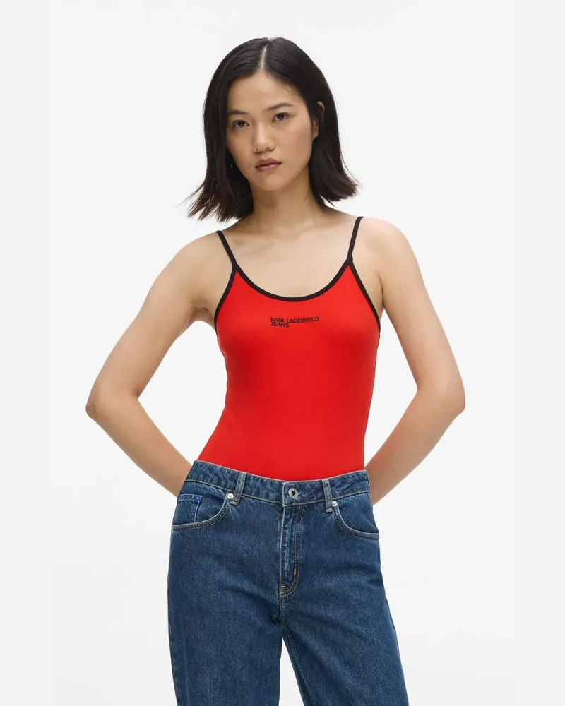Karl Lagerfeld Body Mit Rippstruktur, Damen, Hochrisiko Rot, Größe Hochrisiko