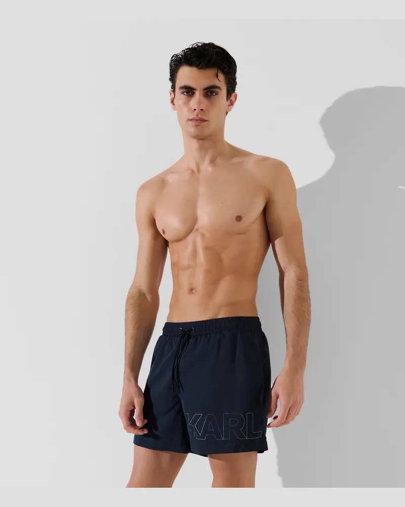 Karl Lagerfeld Boardshorts Mit Logo In Metallic-optik, Mann, Blau Fusion, Größe Blau