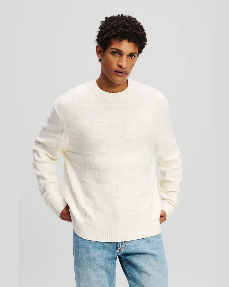 Karl Lagerfeld Monogram Karo-pullover, Mann, Cannoli Creme, Größe Cannoli