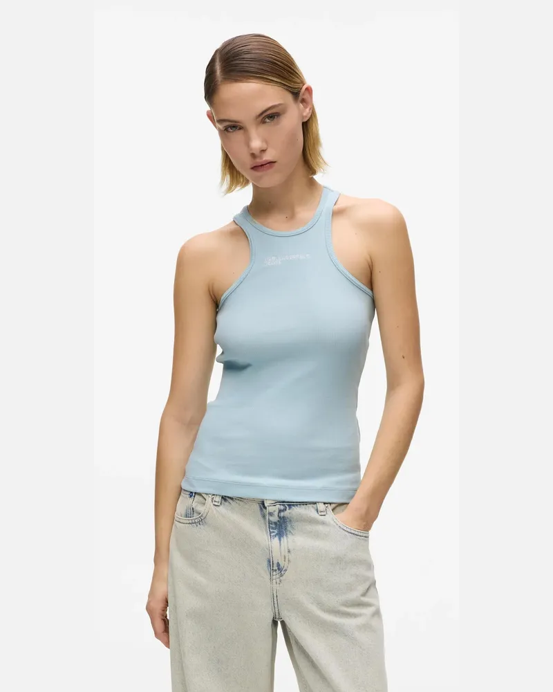 Karl Lagerfeld Geripptes Tanktop Mit Logo, Damen, Nadelstreifen, Größe Nadelstreifen
