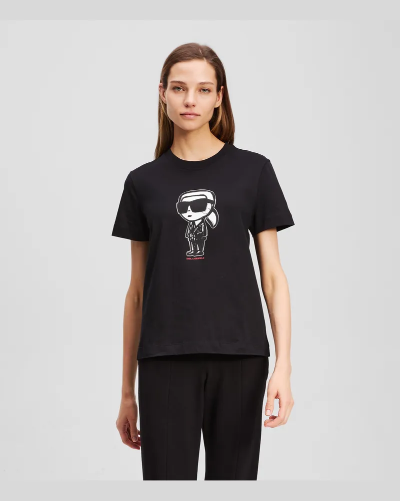 Karl Lagerfeld Ikon T-shirt Mit Skizzenmotiv, Damen, Schwarz, Größe Schwarz