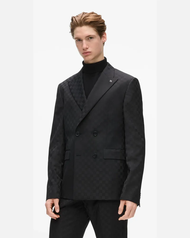 Karl Lagerfeld Karierter Zweireihiger Blazer, Herren, Schwarz, Größe Schwarz