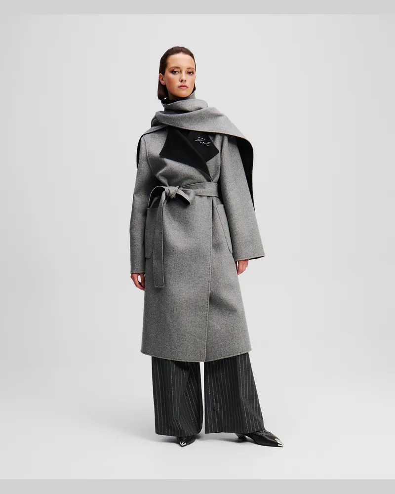 Karl Lagerfeld Wendbarer Wollmantel, Frau, Schwarz/Graumeliert, Größe Schwarz