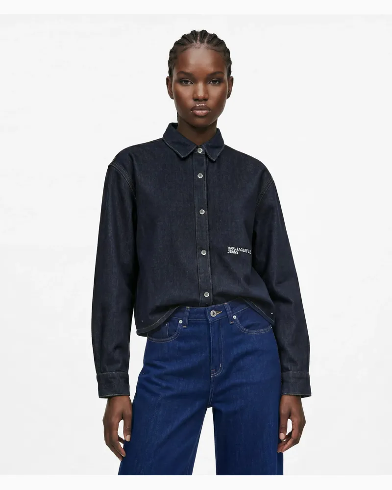 Karl Lagerfeld Kastenförmiges Jeanshemd Mit Glitzer, Damen, Rinse Blau, Größe Rinse
