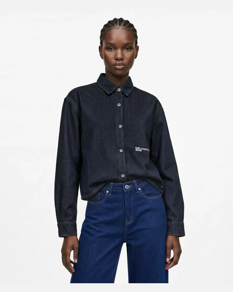 Karl Lagerfeld Kastenförmiges Jeanshemd Mit Glitzer, Damen, Rinse Blau, Größe Rinse