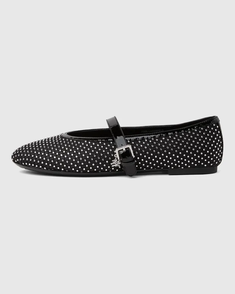 Karl Lagerfeld Mary Janes Aus Mesh Mit Schmucksteinen, Damen, Schwarz/silber, Größe Schwarz
