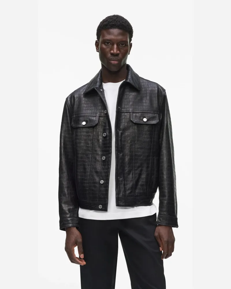 Karl Lagerfeld Trucker Jacke Aus Krokodilleder, Male, Schwarz, Size Black
