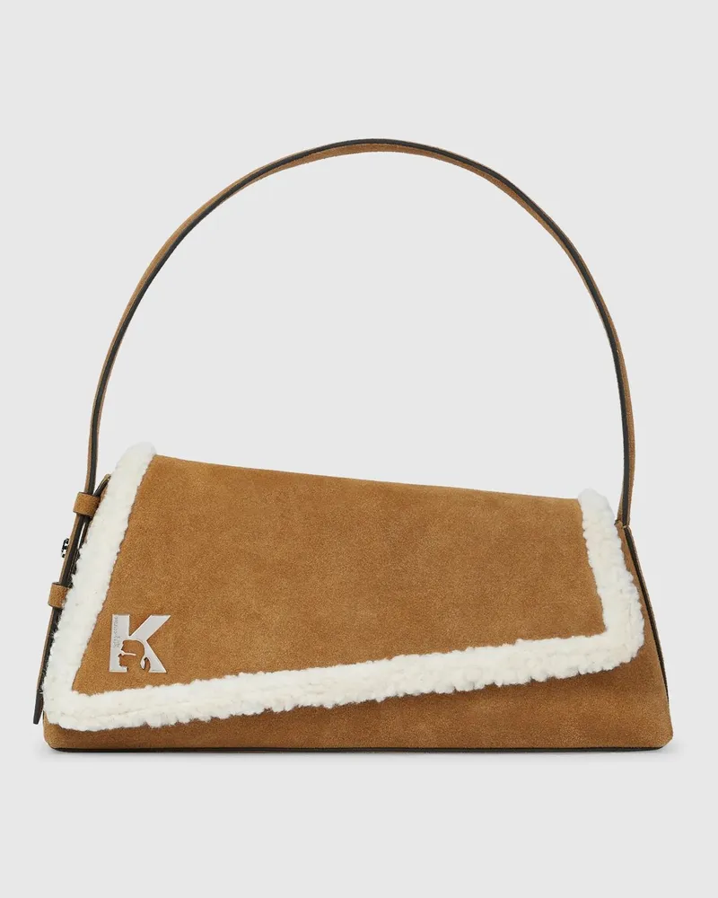 Karl Lagerfeld Geo Schultertasche Aus Wildleder Mit Überschlag, Damen, Braun, Größe Braun