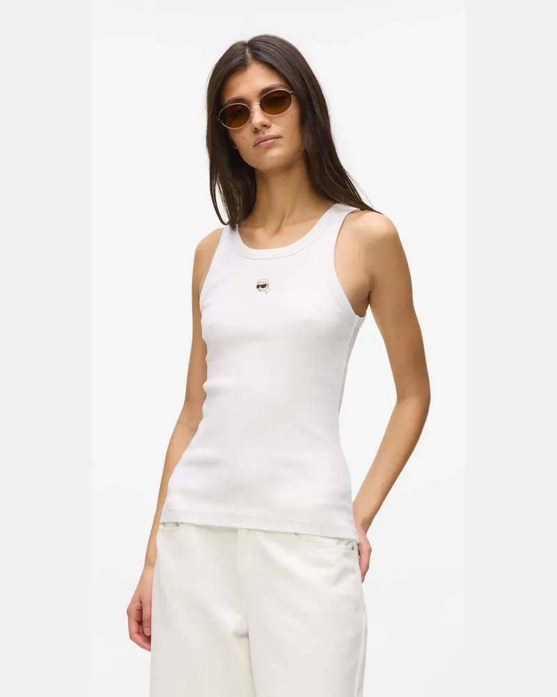 Karl Lagerfeld Ikon Geripptes Tanktop, Damen, Weiss, Größe Weiss