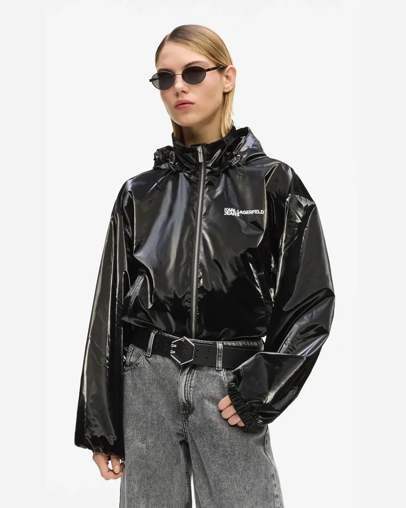 Karl Lagerfeld Glänzende Kapuzenjacke, Damen, Schwarz, Größe Schwarz