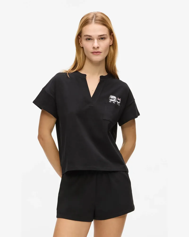 Karl Lagerfeld Ikon Kurzes Pyjama-set, Damen, Schwarz, Größe: Xs Schwarz