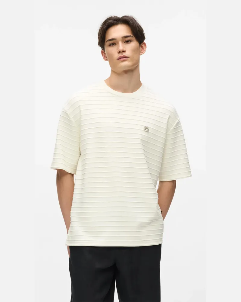 Karl Lagerfeld Ikon T-shirt Mit Strukturierten Streifen, Herren, Cannoli Creme, Größe: Xxl Cannoli
