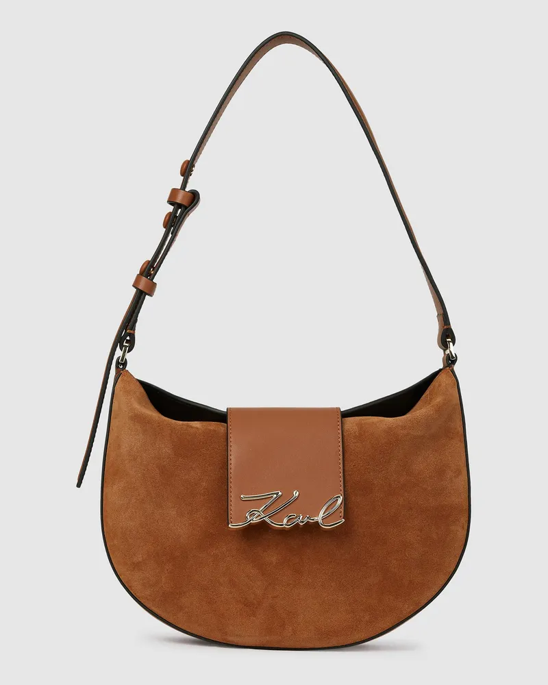 Karl Lagerfeld K/signature Mond-tasche Aus Wildleder, Damen, Dunkles Tan, Größe Dunkles