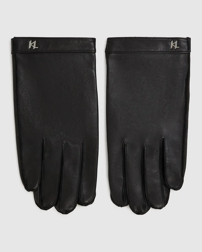 Karl Lagerfeld K/monogram Lederhandschuhe, Male, Schwarz, Size Black
