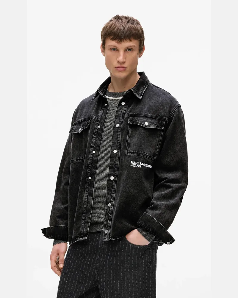 Karl Lagerfeld Denim-overshirt Mit Karl-zitat, Herren, Gewaschenes Schwarz, Größe Gewaschenes