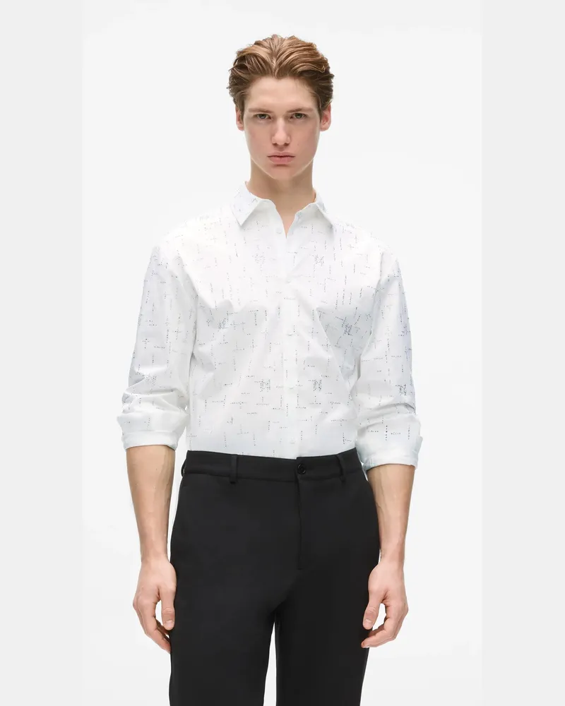 Karl Lagerfeld Hemd Mit Strass-monogrammen, Herren, Weiss, Größe Weiss