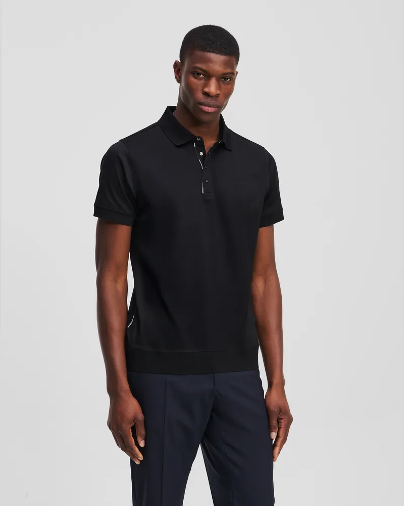 Karl Lagerfeld Poloshirt Mit Druckknöpfen, Mann, Schwarz, Größe Schwarz