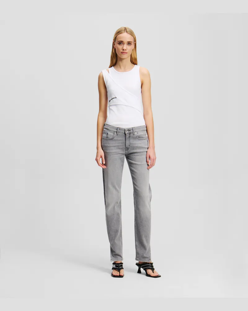 Karl Lagerfeld Mittelhohe Slim-fit-jeans Mit Schlitz Am Saum, Frau, Hellgrau, Größe Hellgrau