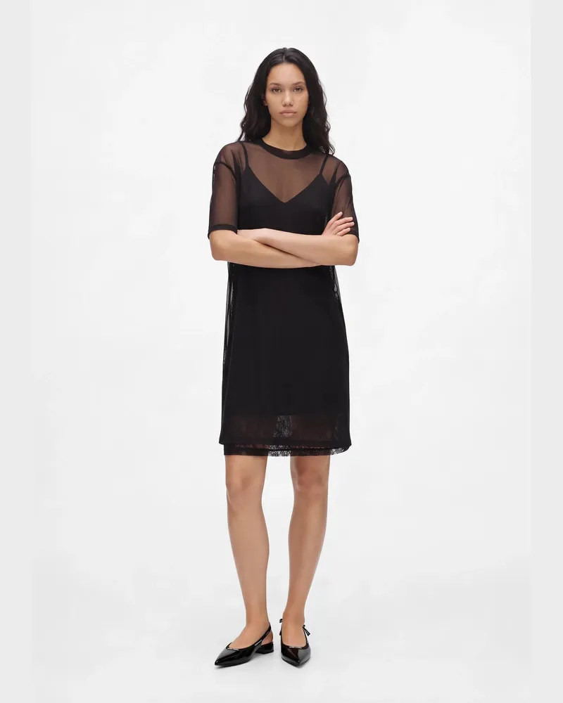 Karl Lagerfeld Mehrlagiges, Transparentes Kleid Aus Mesh, Female, Schwarz, Size Black