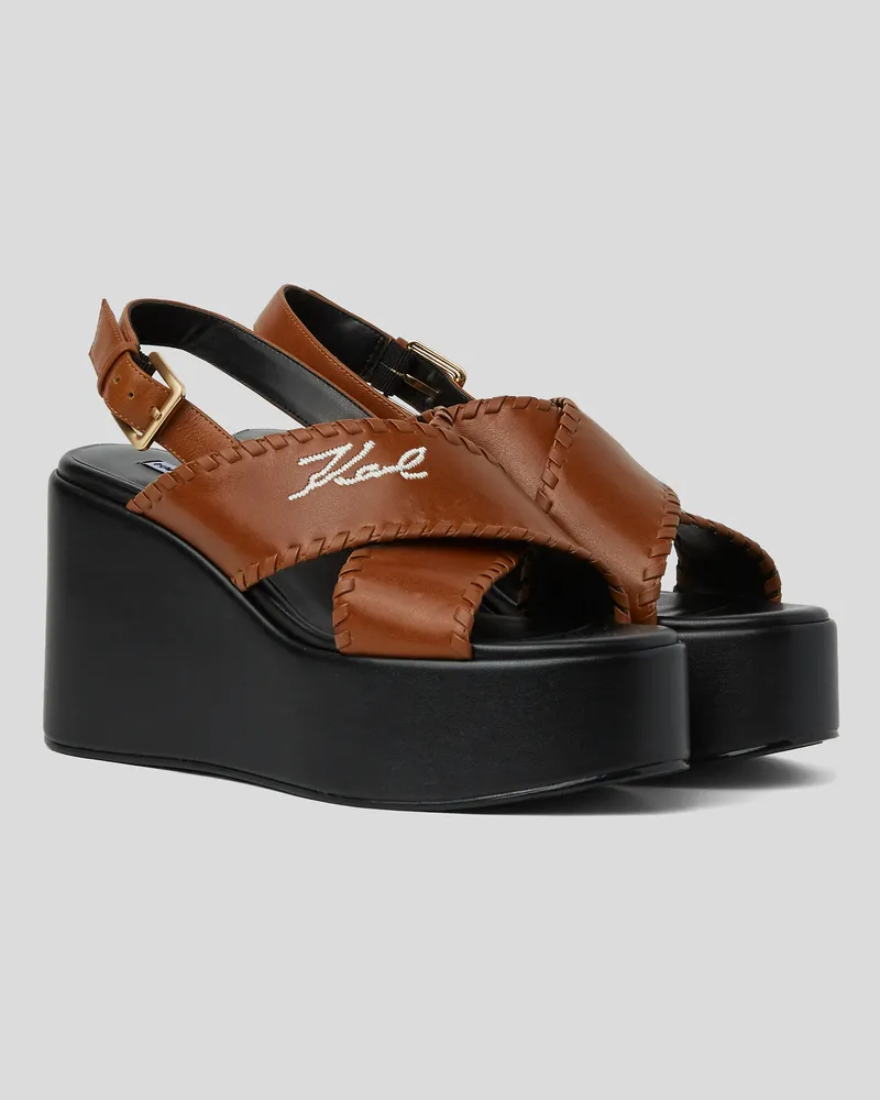 Karl Lagerfeld Signature Wendy Whipstitch Schuhe Mit Keilabsatz, Frau, SCHWARZ  BEIGE, Größe Schwarz