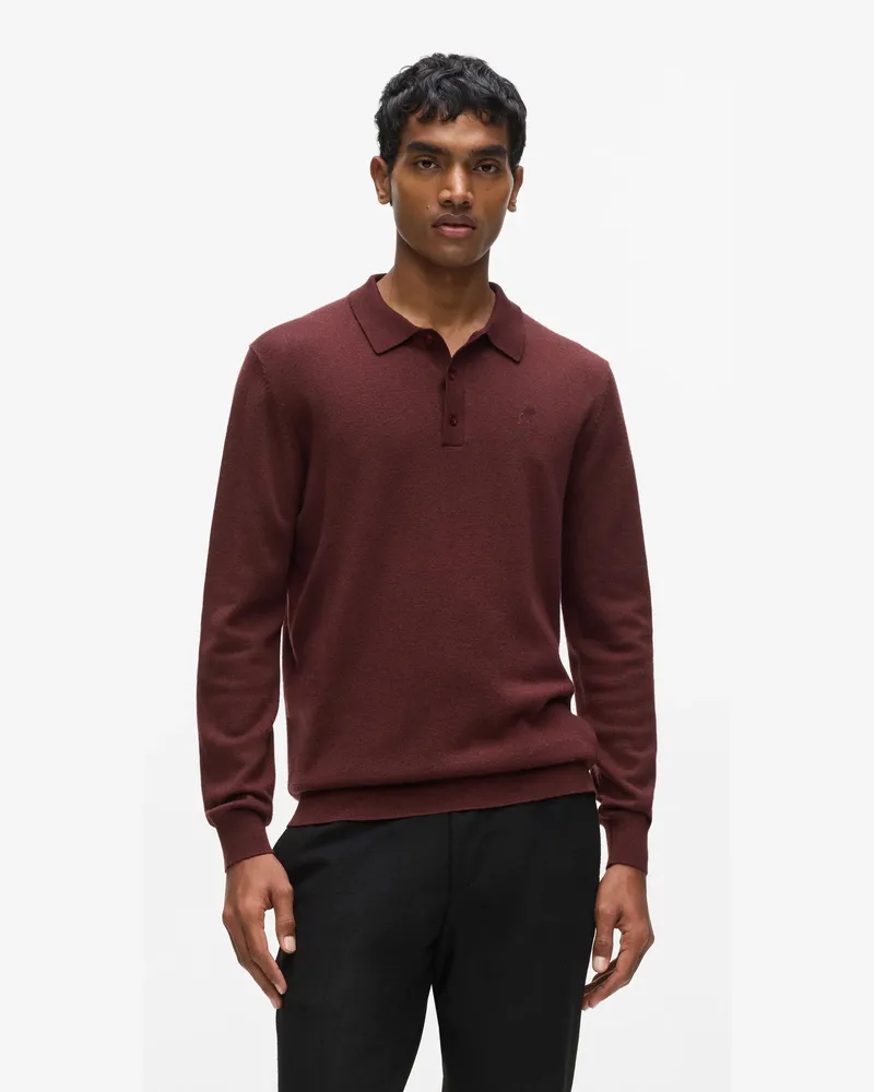 Karl Lagerfeld Langärmliges Polo Shirt Aus Wolle, Herren, Merlot, Größe Merlot