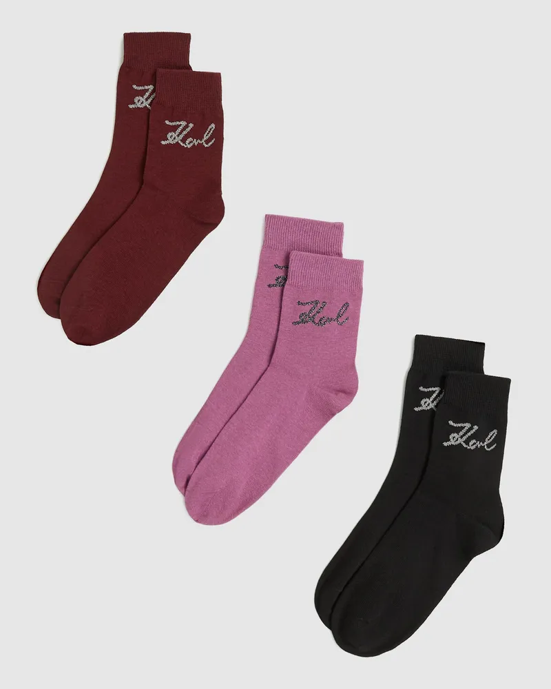 Karl Lagerfeld Signature-socken – 3er-pack, Damen, Wein-rosa-schwarz, Größe Wein-rosa-schwarz