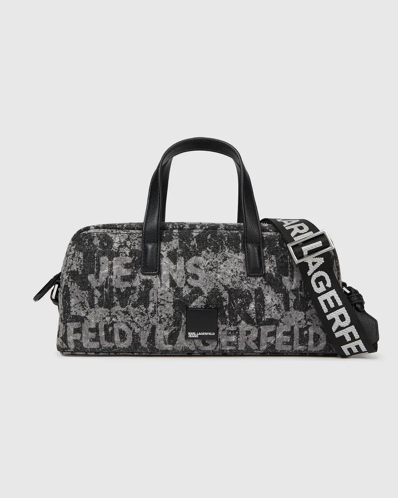 Karl Lagerfeld Bowling-bag Aus Denim Mit Grafikprint, Damen, Denim Mit Allover-print Und Strukturiertem Logo, Größe Denim