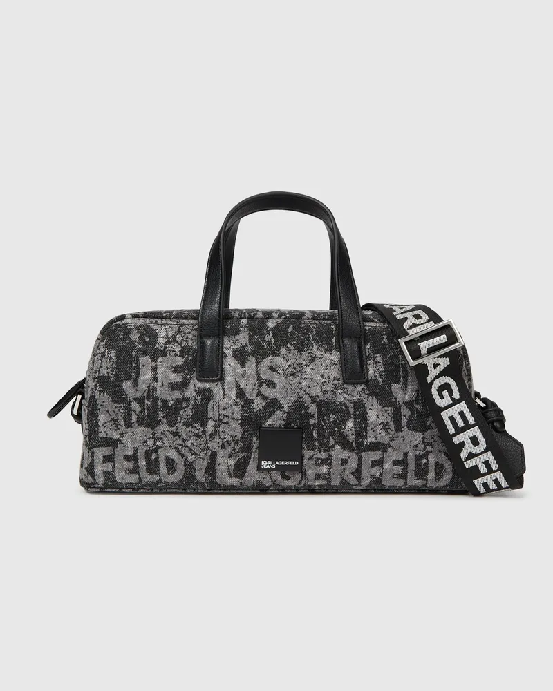 Karl Lagerfeld Bowling-bag Aus Denim Mit Grafikprint, Damen, Denim Mit Allover-print Und Strukturiertem Logo, Größe Denim