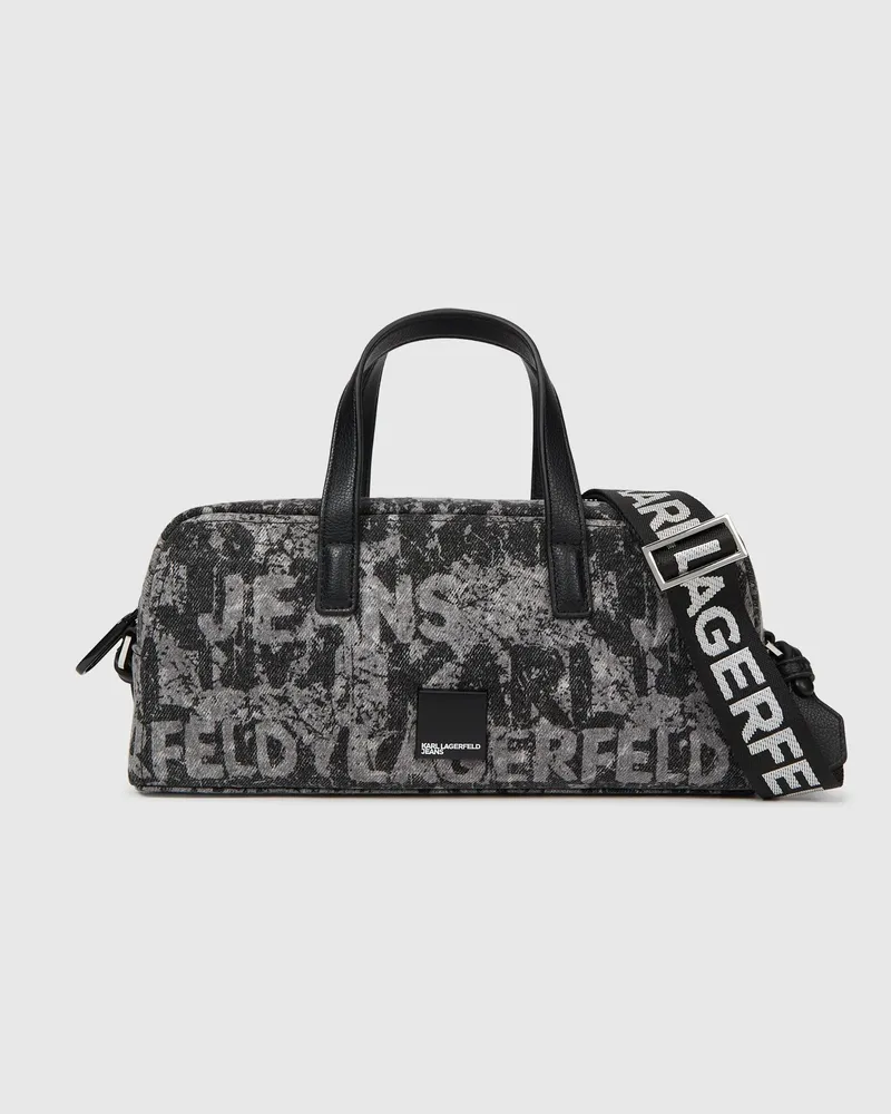 Karl Lagerfeld Bowling-bag Aus Denim Mit Grafikprint, Damen, Denim Mit Allover-print Und Strukturiertem Logo, Größe Denim