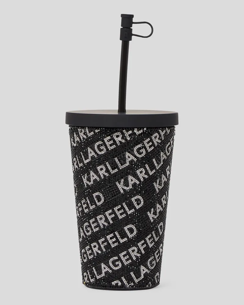 Karl Lagerfeld To-go-becher Mit Strassverziertem Logo, Damen, Weiss/schwarz, Größe Weiss