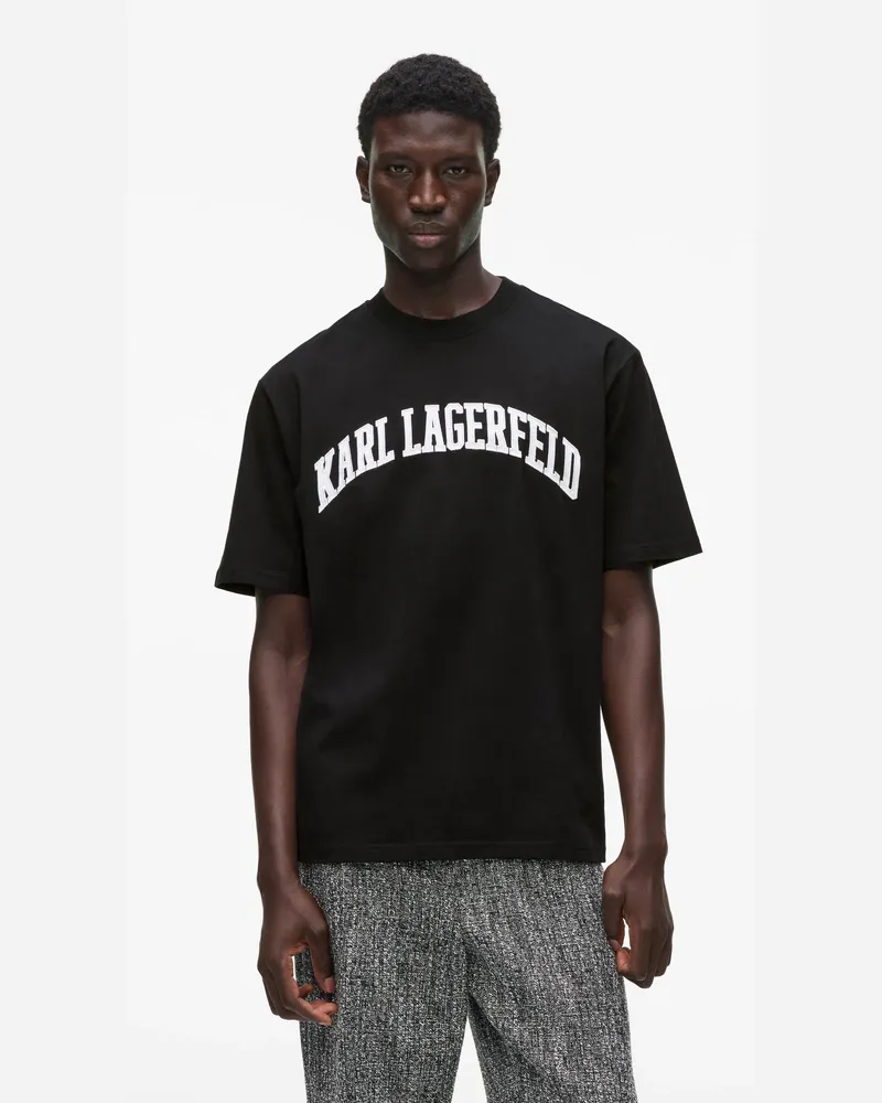 Karl Lagerfeld Varsity-t-shirt In Lockerer Passform, Male, Schwarz, Size Black