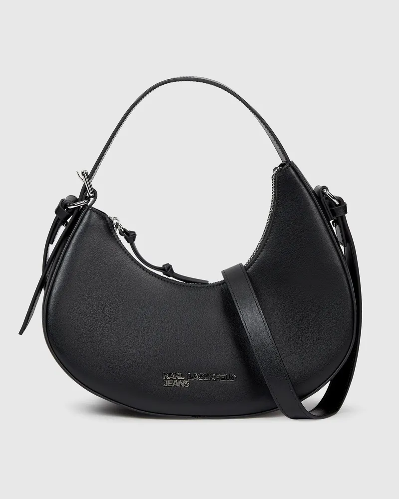 Karl Lagerfeld Abgerundete Tasche Aus Leder Mit Tragegriff Oben, Female, Schwarz, Size Black